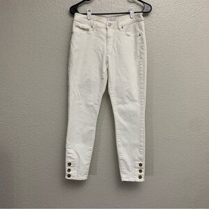 Loft Women’s White Mid Rise Skinny Jeans with Button Ankle Cuffs‎ ~Size 27